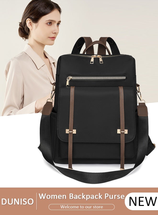 DUNISO Women Backpack Purse, Waterproof Backpack for Girl Woman Black Travel Bookbag Lady Shoulder Bag, Lightweight Ladies Fashion Daily Backpack Anti-theft Casual Daypack - Image 1