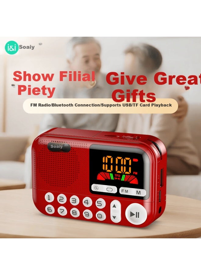 Soaiy Sd-07 Radio Elderly Semiconductor Rechargeable Lightweight Portable Card Slot Mini Speaker Fm Broadcast Music Opera Story Bluetooth Player Gift Red - Image 1