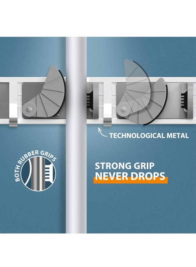 حامل الممسحة ومكنسة حامل الحائط، ومنظم المكنسة أدوات التخزين حوامل الفولاذ المقاوم للصدأ خطاطيف الخدمة الشاقة لاصقة ذاتية الصلب غير المنزلق للمطبخ المنزلي حديقة الملابس مرآب (4 أوضاع مع 5 خطاطيف، فضة) - Image 4