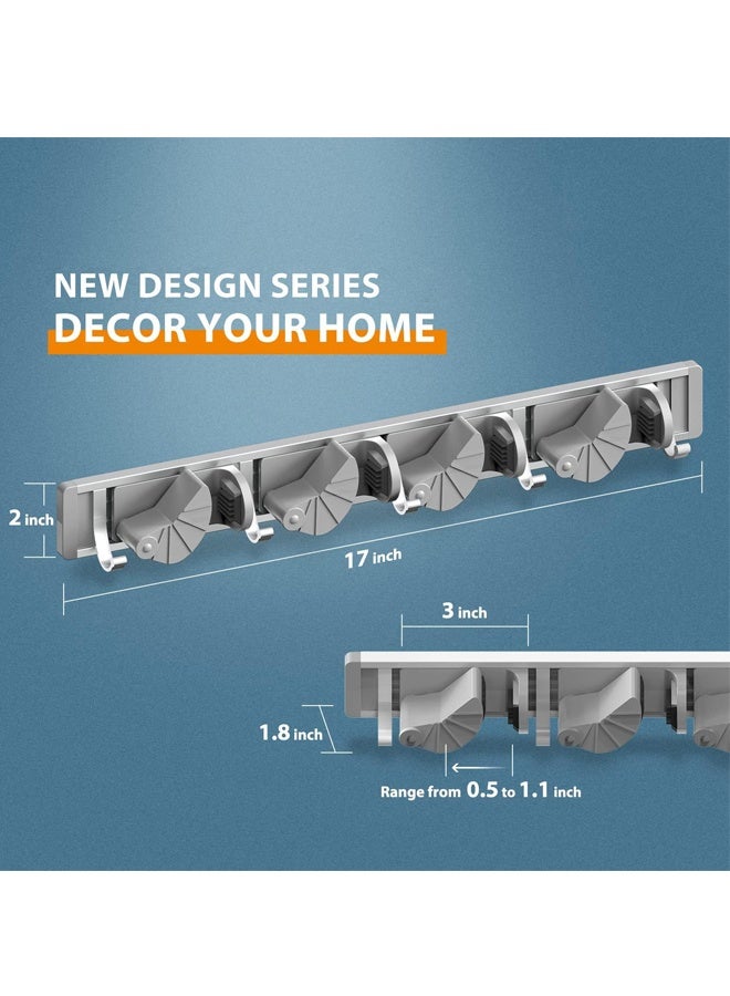 حامل الممسحة ومكنسة حامل الحائط، ومنظم المكنسة أدوات التخزين حوامل الفولاذ المقاوم للصدأ خطاطيف الخدمة الشاقة لاصقة ذاتية الصلب غير المنزلق للمطبخ المنزلي حديقة الملابس مرآب (4 أوضاع مع 5 خطاطيف، فضة) - Image 2