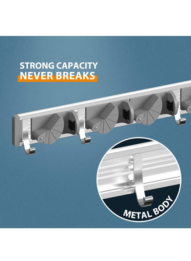 حامل الممسحة ومكنسة حامل الحائط، ومنظم المكنسة أدوات التخزين حوامل الفولاذ المقاوم للصدأ خطاطيف الخدمة الشاقة لاصقة ذاتية الصلب غير المنزلق للمطبخ المنزلي حديقة الملابس مرآب (4 أوضاع مع 5 خطاطيف، فضة) - Image 3