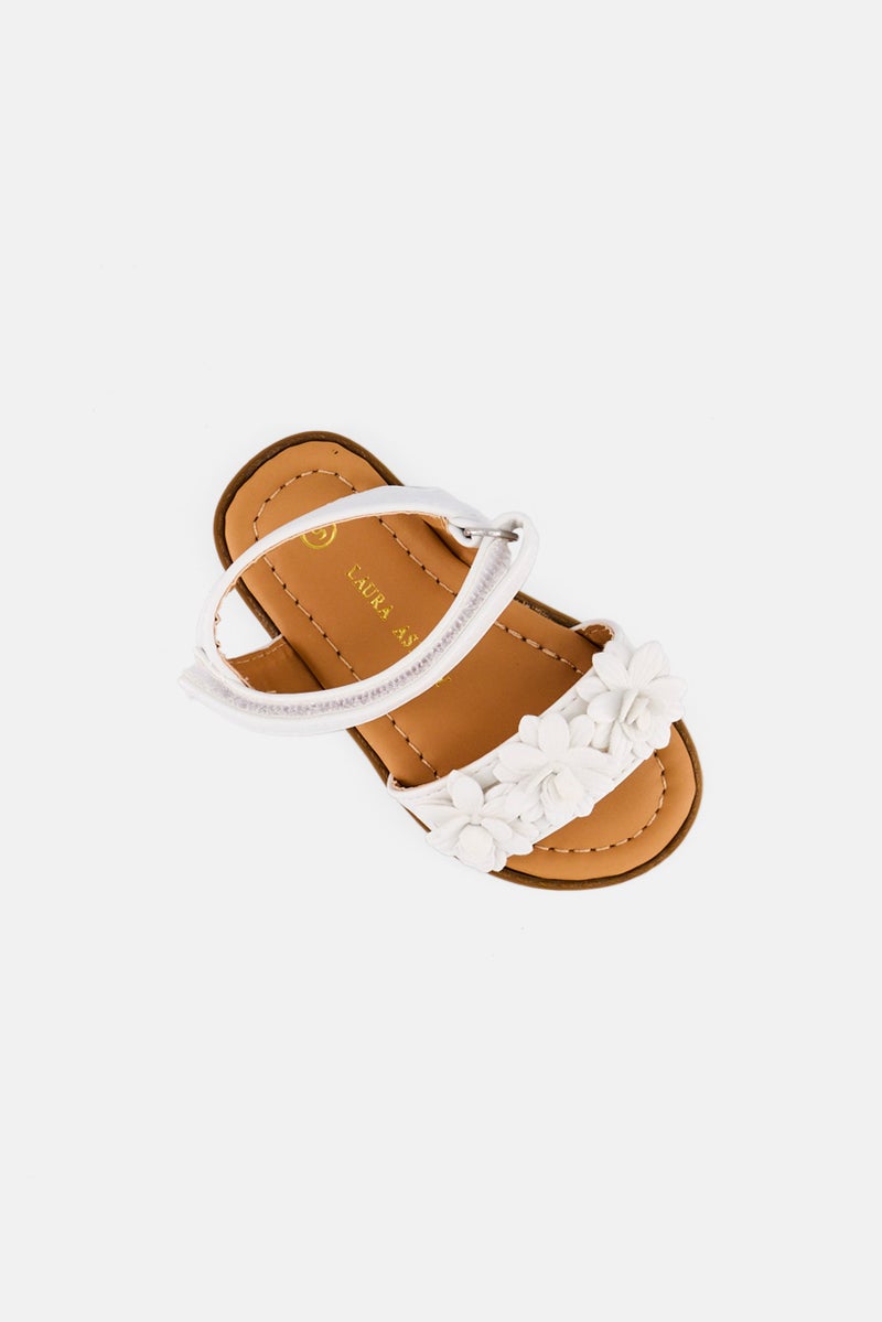LAURA ASHLEY Toddlers Girl Leather Velcro Closure Sandals, White - Image 3
