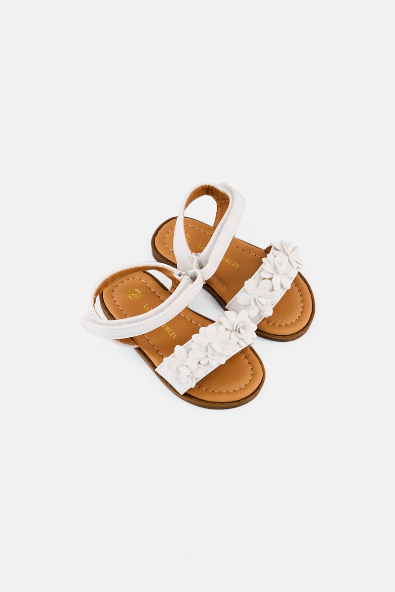 LAURA ASHLEY Toddlers Girl Leather Velcro Closure Sandals, White - Image 4