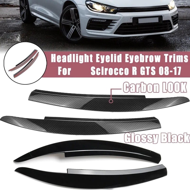 QASULER Glossy Black Carbon Fiber Headlight Eyelids for VW Scirocco R GTS - Image 3