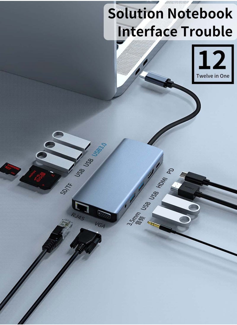ليوكور - موزع USB C، محطة إرساء USB C 12 في 1، محول متعدد المنافذ ثلاثي العرض، شاشة مزدوجة اتش دي ام اي في جي ايه، جيجابت إيثرنت، 100 وات PD، 4 منافذ USB، قارئ بطاقة TF/SD، صوت، لجهاز ماك بوك برو والمزيد - Image 1