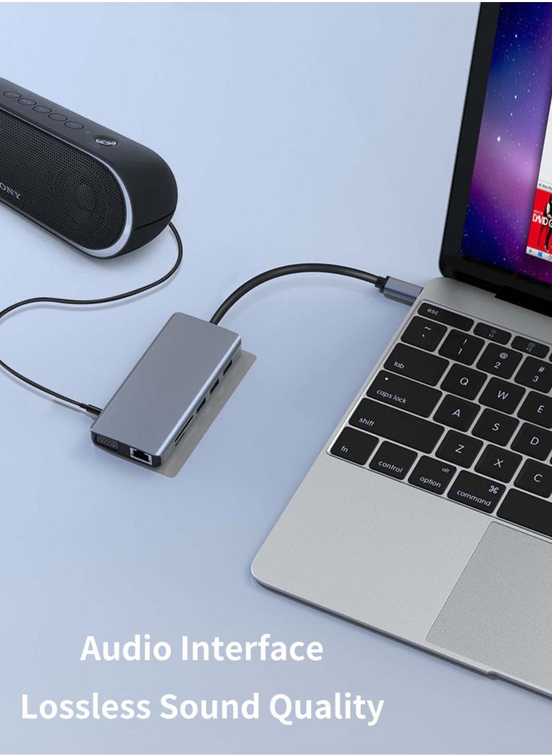 ليوكور - موزع USB C، محطة إرساء USB C 12 في 1، محول متعدد المنافذ ثلاثي العرض، شاشة مزدوجة اتش دي ام اي في جي ايه، جيجابت إيثرنت، 100 وات PD، 4 منافذ USB، قارئ بطاقة TF/SD، صوت، لجهاز ماك بوك برو والمزيد - Image 1