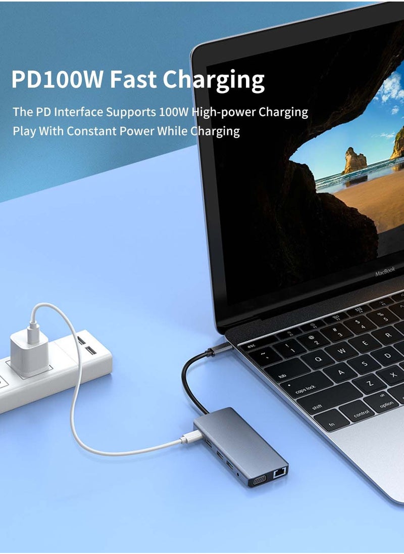 ليوكور - موزع USB C، محطة إرساء USB C 12 في 1، محول متعدد المنافذ ثلاثي العرض، شاشة مزدوجة اتش دي ام اي في جي ايه، جيجابت إيثرنت، 100 وات PD، 4 منافذ USB، قارئ بطاقة TF/SD، صوت، لجهاز ماك بوك برو والمزيد - Image 1