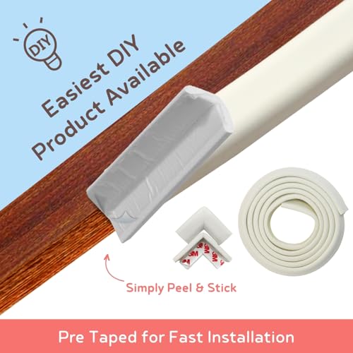 BabySafeHouse Pre-Taped Furniture Edge Guard and Corner Protector - 6.5ft Edge + 4 Corner Guards (White Color) for Baby Proofing & Child Safety - Image 2