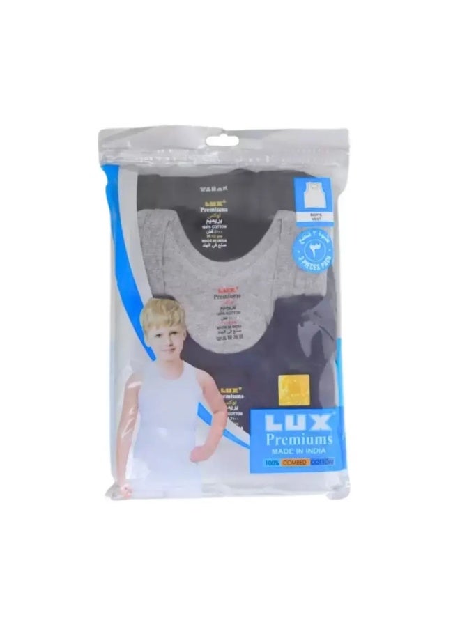 Lux Boys Vest Cotton Tank Top Undershirt Vest- For 7-8yrs Gray Blue Black Color, Pack of 3pcs - Image 2
