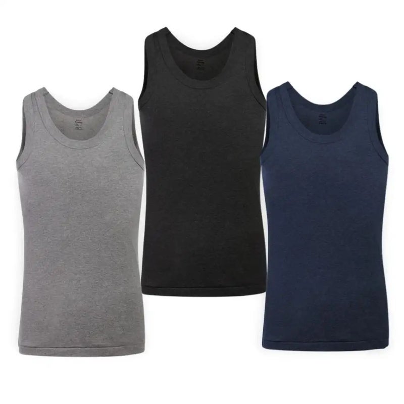 Lux Boys Vest Cotton Tank Top Undershirt Vest- For 7-8yrs Gray Blue Black Color, Pack of 3pcs - Image 1