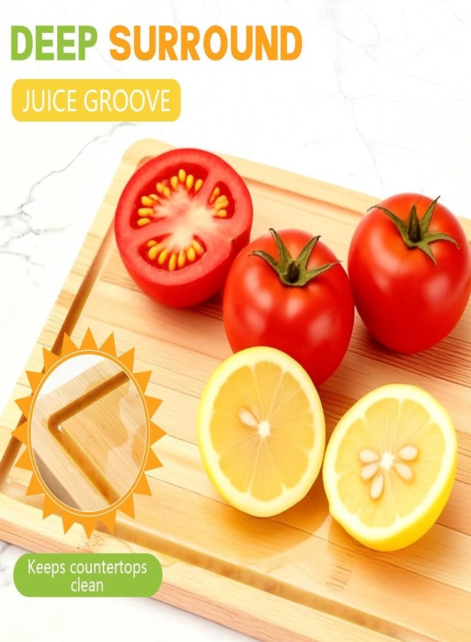 EPIMA Bamboo Cutting Boards for Kitchen 14.9" x 9.6", Reversible Wood Cutting Board with Juice Groove & Side Handles, Chopping Board for Meat & Cheese, 100% Organic Bamboo - Image 5