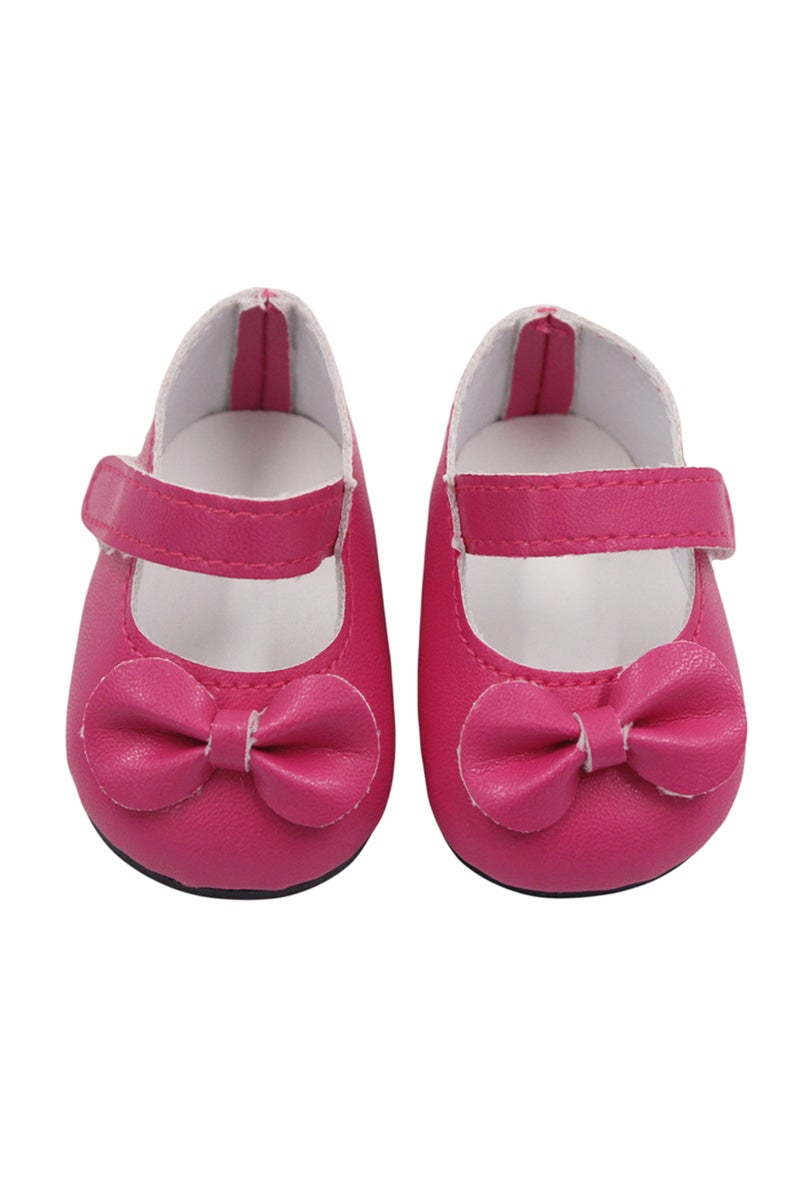 حذاء دمية وردي اللون مزين بفيونكة، مقاس 7 سم، مناسب للدمى الأمريكية مقاس 18 بوصة، مصنوع من جلد البولي يوريثان، يناسب مقاس 43 سم، جديد من ماركة B.