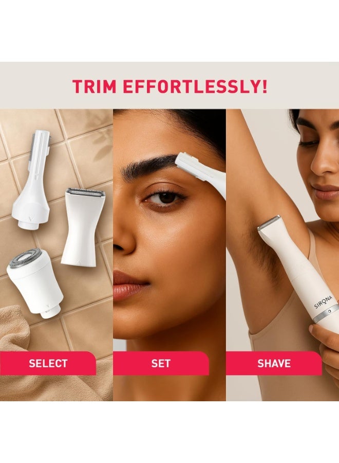 Sirona 4-IN-1 Face & Body Trimmer for Women | Body Trimmer & Shaver, Eyebrow Trimmer | Painless Hair Removal for Arms, Underarms, Legs | Electric Razor | 90 Minutes Runtime - Image 2