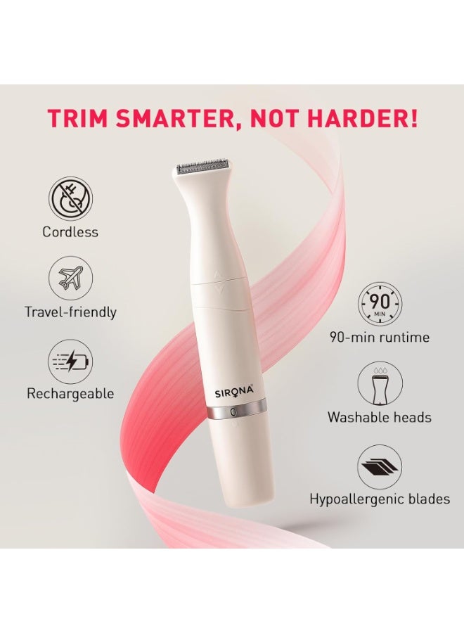 Sirona 4-IN-1 Face & Body Trimmer for Women | Body Trimmer & Shaver, Eyebrow Trimmer | Painless Hair Removal for Arms, Underarms, Legs | Electric Razor | 90 Minutes Runtime - Image 4