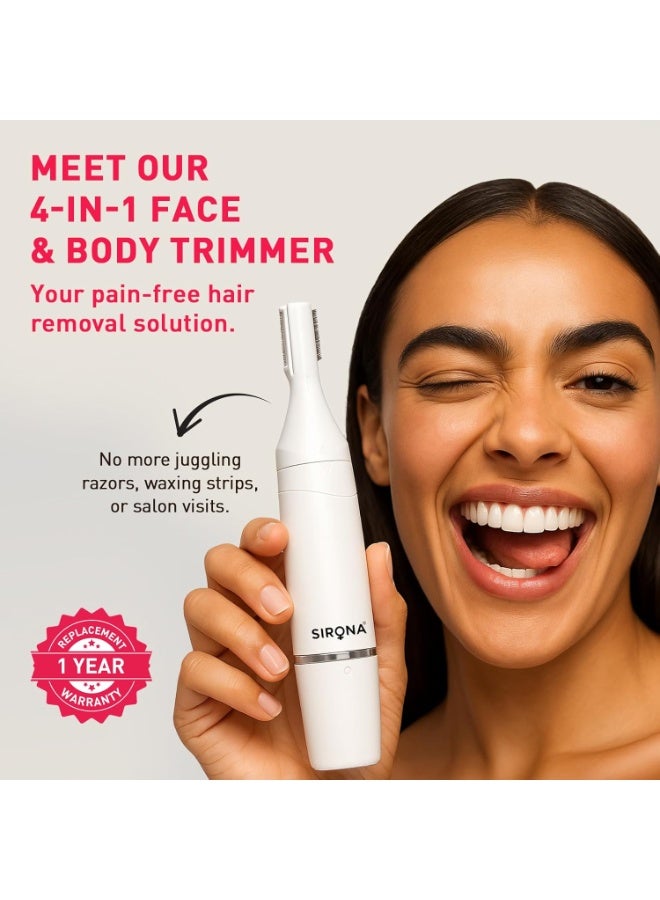 Sirona 4-IN-1 Face & Body Trimmer for Women | Body Trimmer & Shaver, Eyebrow Trimmer | Painless Hair Removal for Arms, Underarms, Legs | Electric Razor | 90 Minutes Runtime - Image 3