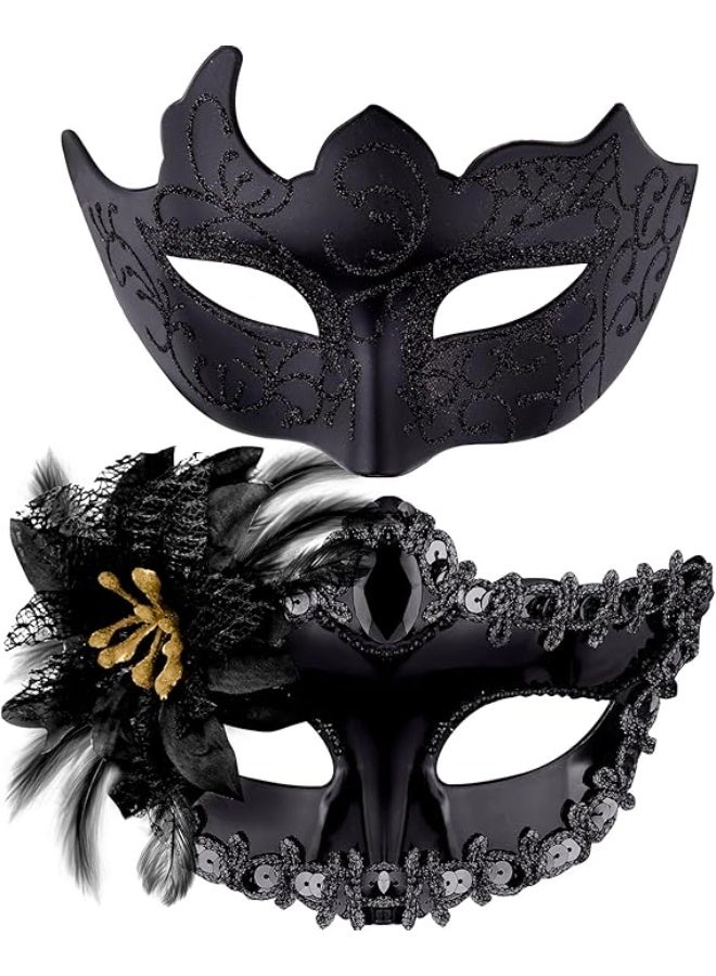 Couple Masquerade Masks Set, Venetian Party Mask, Plastic Costume Mask Mardi Gras Mask for Women and Men - Image 1
