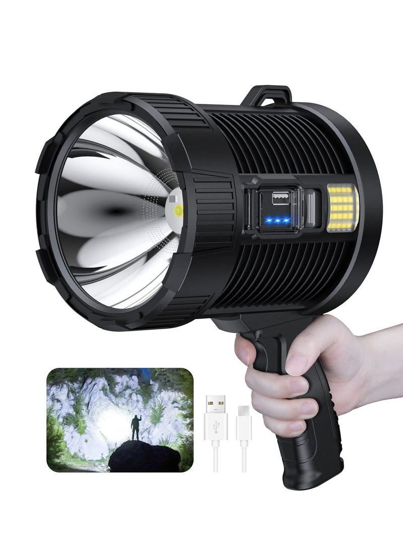 Rechargeable Spotlight, 100000 Lumens Led Spot Lights Handheld Large Flashlight Super Bright Outdoor Solar Spotlights Searchlight with Cob Light, 6 Modes, IPX5 Waterproof - Image 1