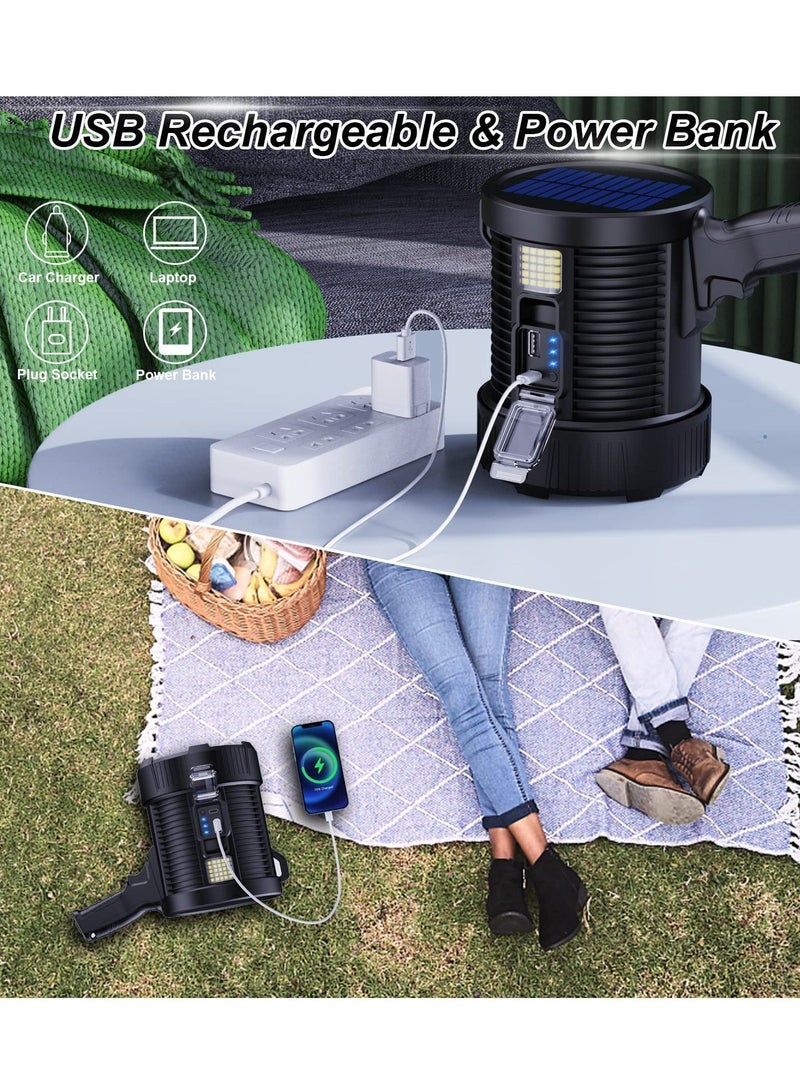 Rechargeable Spotlight, 100000 Lumens Led Spot Lights Handheld Large Flashlight Super Bright Outdoor Solar Spotlights Searchlight with Cob Light, 6 Modes, IPX5 Waterproof - Image 4