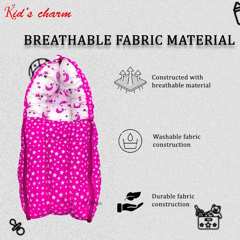 Kid's Charm Kids Charm MoonStar 3 in 1 Babys Cotton Bed Cum Carry Bed Printed Baby Sleeping BagBaby BedInfant Portable for Unisex Easily Portable Light Weight to Carry for New Born 04 Months Old Pink - Image 5