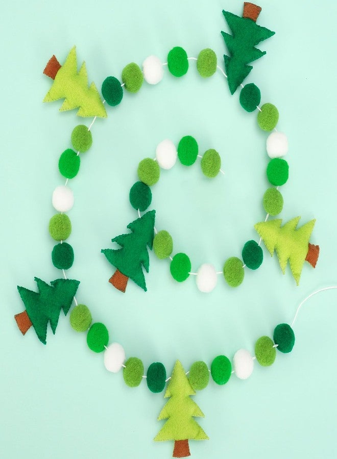 وولاين لافتة عيد الميلاد من اللباد من Whaline، زينة معلقة ثلاثية الأبعاد لشجرة عيد الميلاد، لون أخضر وأبيض، مزينة بكرات بوم، لتزيين المنزل والمدفأة والجدار والنافذة، لوازم الحفلات - Image 1
