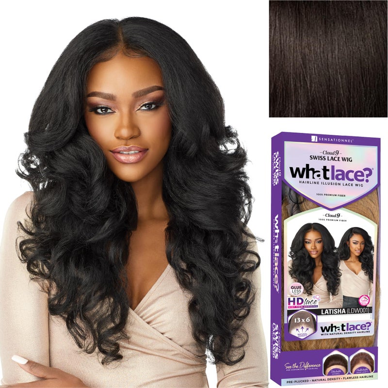 Sensationnel What lace 13x6 Wigs - latisha lacefrontal hand tied glueless synthetic with natural density preplucked hairline (Dark Brown 2)