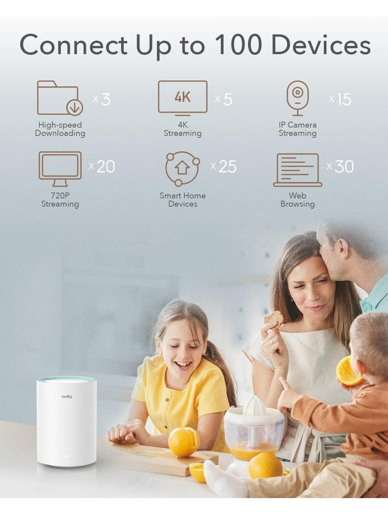 Cudy M1200 2-Pack AC1200 Whole Home WiFi Mesh System, AC1200 Dual Band WiFi Router, Range Extender, Vpn, IPv6, Ddns