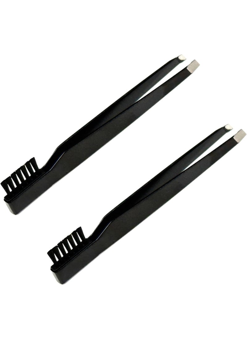 ALAZCO - 2 Tweezer  Brush Combo Grooming Tool for Men  Women  Tweezing Eyebrows DIY Professional Makeup Artists Travel Purse Makeup Bag Essential 2 in 1 tweezers  Tweezer on One End Brush on Other End - Image 1