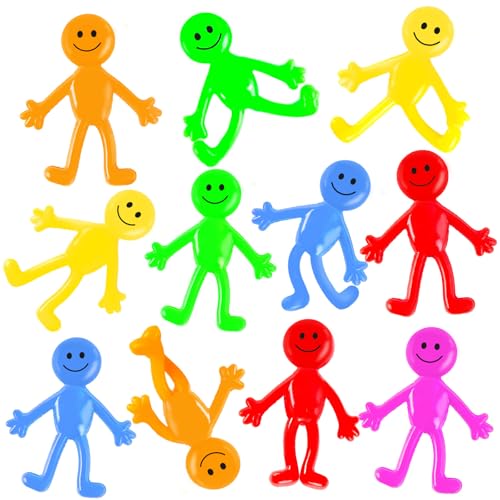 POPLAY 60PCS Smile Face Bendable Man Stretchy Figures Party Favors Gooey Bendy Fidget Toys for Stress Relief Classroom Exchange Prizes Easter Egg Fillers Birthday Goodie Bag Stuffers - Image 1
