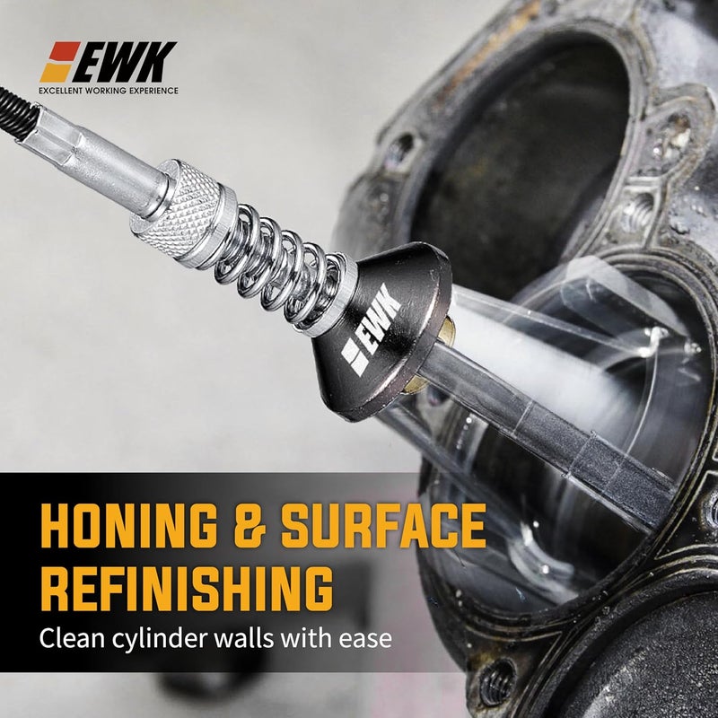EWK 1-1/4 to 3-1/2 Inch Adjustable Engine Cylinder Hone Tool – 3-Stone 220 Grit Steel Deglazer for Automotive & Motorcycle, 1/4″ Drive, Remove & Re-finish Cylinder Walls Safe, Smooth, Damage-Free - Image 3