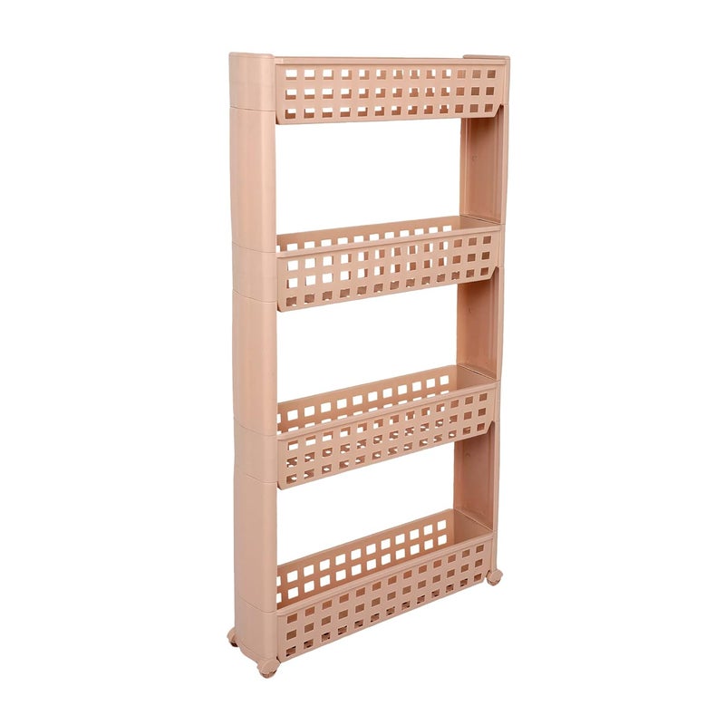 Cutting EDGE Plastic 3 Layer Slim Classic Smart Storage Organizer Multipurpose and EasytoMove Slide Out Shelf Rack Trolley with Wheels Set of 4 Beige - Image 1