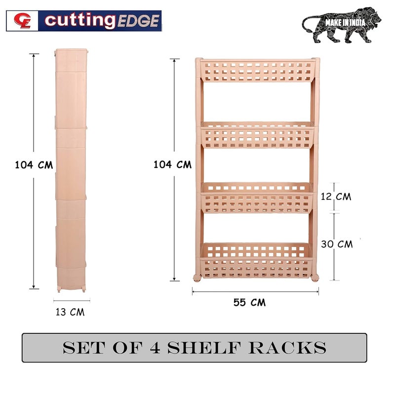 Cutting EDGE Plastic 3 Layer Slim Classic Smart Storage Organizer Multipurpose and EasytoMove Slide Out Shelf Rack Trolley with Wheels Set of 4 Beige - Image 3