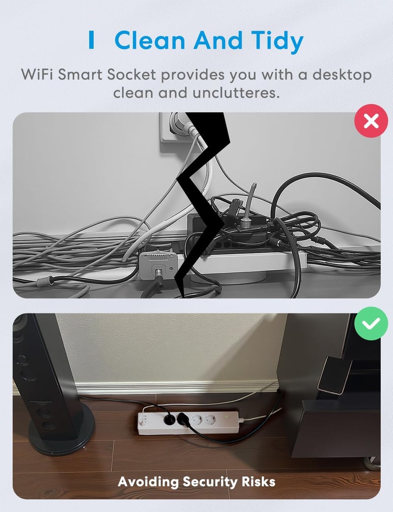 meross WiFi Power Strip Surge Protection, 4-Way Smart Multiple Socket, Wall Mounted with 4 USB, Compatible with HomeKit, Alexa and Google Home, Timer, Voice Control and - Image 3