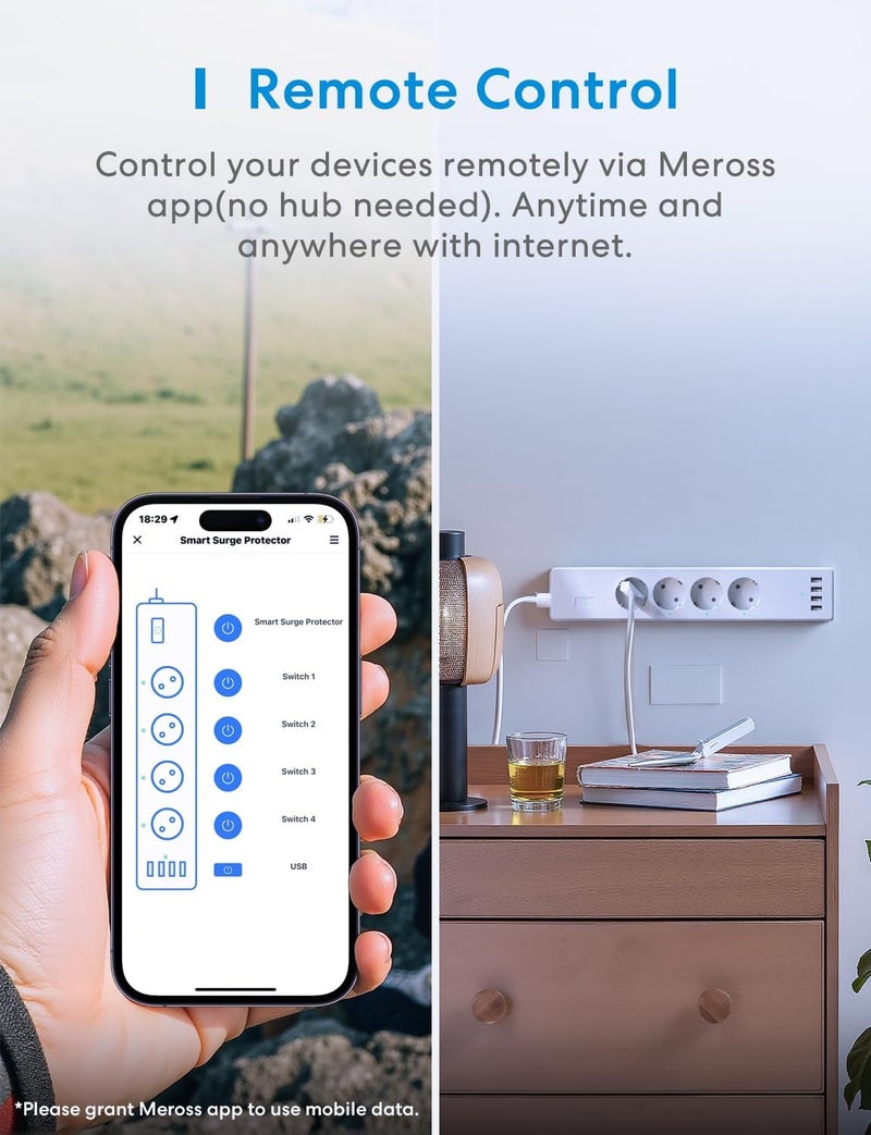 meross WiFi Power Strip Surge Protection, 4-Way Smart Multiple Socket, Wall Mounted with 4 USB, Compatible with HomeKit, Alexa and Google Home, Timer, Voice Control and - Image 2