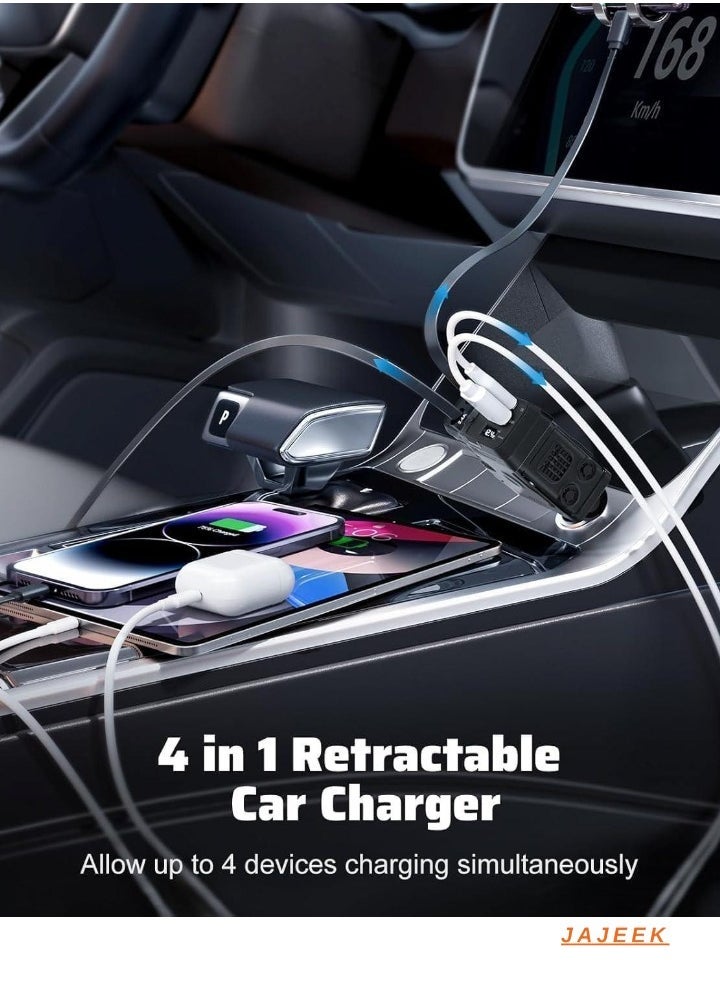 JAJEEK 120W Car Charger with 4 Ports – 4-in-1 Super Fast Car Phone Charger, Dual USB Ports Car Charger Adapter, Compatible with iPhone, Samsung, Huawei, and More (Black)  - Image 1