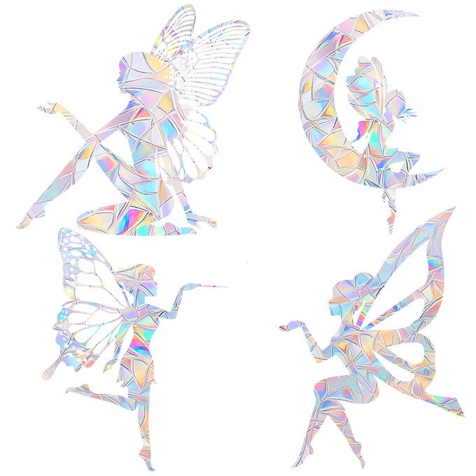 8 PIECES FAIRY WINDOW DECALS FOR BIRD STRIKES ANTICOLLISION CLINGS TO SAVE BIRDSNON ADHESIVE VINYL RAINBOW SUNCATCH STICKERS EASY REMOVE NO RESIDUE AND REUSABLE
