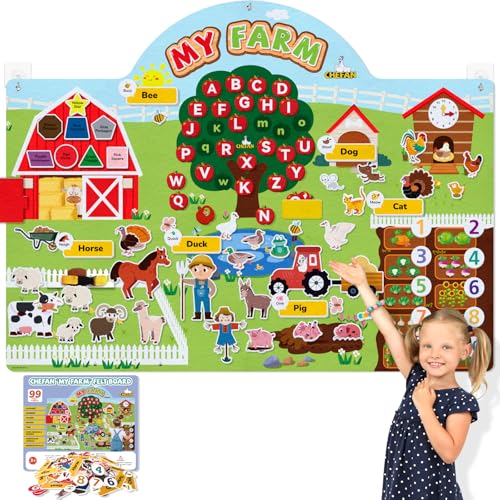 CHEFAN 99 Pcs Farm Animals Felt Story Board Set 39 Ft Preschool Farmhouse Barnyard Theme Flannel Board Storytelling Early Learning Interactive Wall Hanging Play Set for Toddlers Kids Children - Image 1