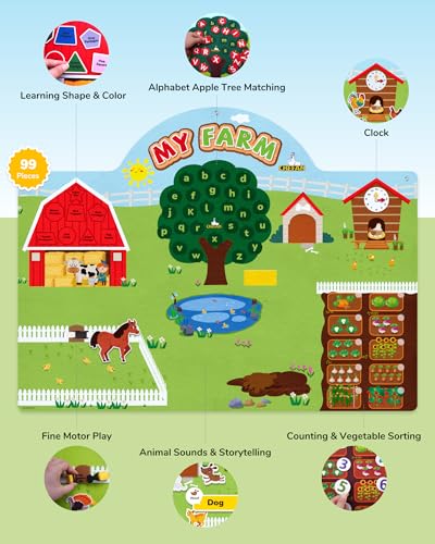 CHEFAN 99 Pcs Farm Animals Felt Story Board Set 39 Ft Preschool Farmhouse Barnyard Theme Flannel Board Storytelling Early Learning Interactive Wall Hanging Play Set for Toddlers Kids Children - Image 5