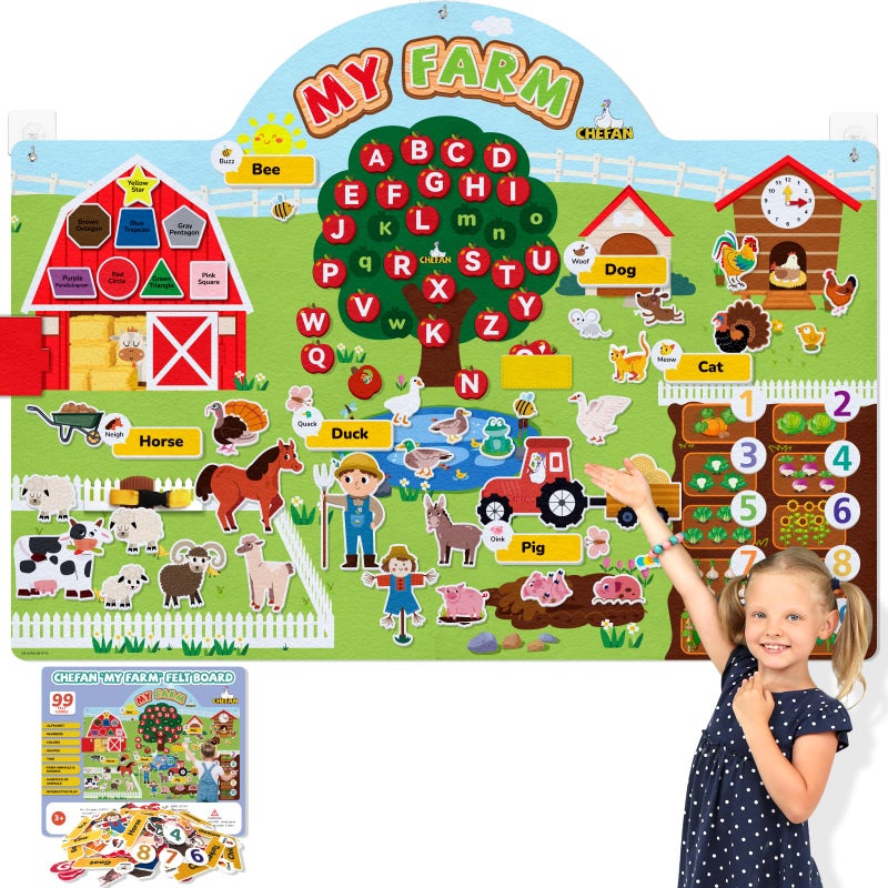 CHEFAN 99 Pcs Farm Animals Felt Story Board Set 39 Ft Preschool Farmhouse Barnyard Theme Flannel Board Storytelling Early Learning Interactive Wall Hanging Play Set for Toddlers Kids Children - Image 3