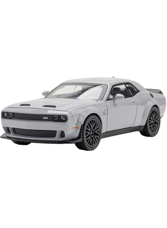 Toy Car Dodge Challenger Hellcat 1/32 Alloy Model Car with Light and Sound Collectible Model Cars Pull Back Toy Vehicles for Boys Children Age 3 + Year Old (Gray) - Image 1