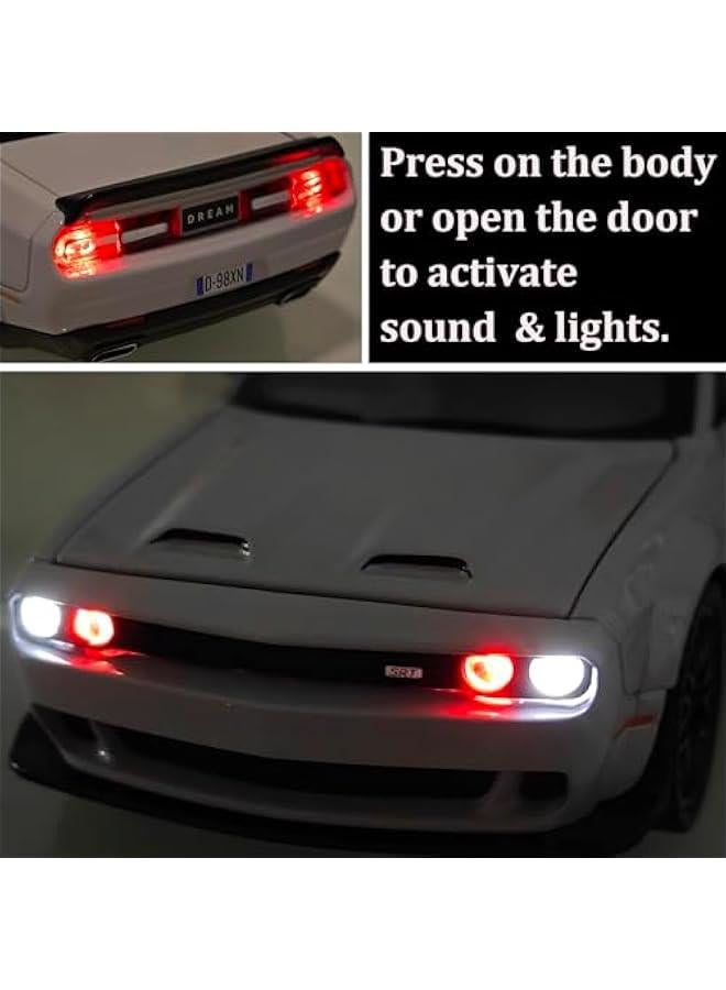 Toy Car Dodge Challenger Hellcat 1/32 Alloy Model Car with Light and Sound Collectible Model Cars Pull Back Toy Vehicles for Boys Children Age 3 + Year Old (Gray) - Image 3