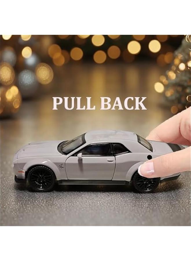 Toy Car Dodge Challenger Hellcat 1/32 Alloy Model Car with Light and Sound Collectible Model Cars Pull Back Toy Vehicles for Boys Children Age 3 + Year Old (Gray) - Image 4