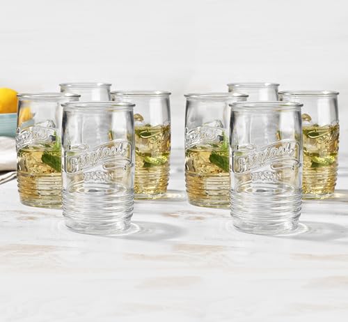 Glaver's Set of 8 Tumbler Glass Cups 20 OZ Mason Stemless Tall Drinking Glasses For Everyday Use, Modern yet Vintage Original Mason Logo Glassware for Bar, Water, Beer, Juice. - Image 3