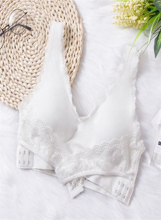 Loquat Front Cross Side Button Gather Sports Bra White