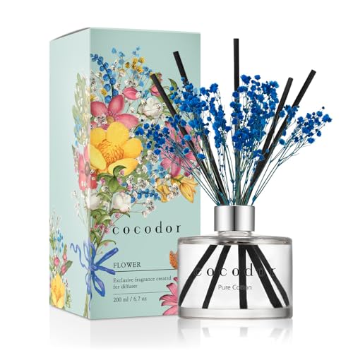 COCODOR Flower Reed Diffuser Set / 6.7oz / Pure Cotton/Scent Diffuser with Sticks Home Fragrance Reed Diffuser for Bathroom Shelf Decor for Women - Image 1