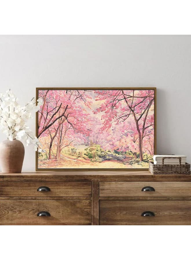 Abstract framed portrait of landscape pink flower of wild cherry tree Framed wall art 120x80