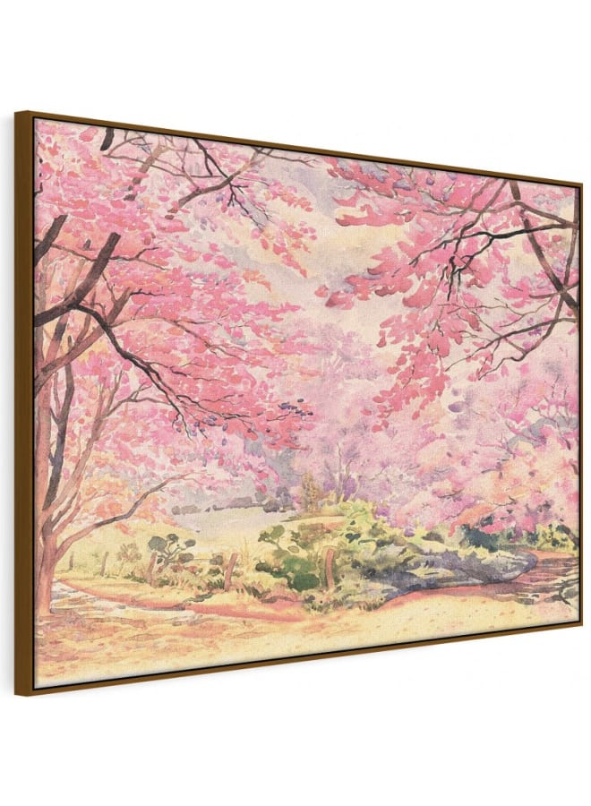 Abstract framed portrait of landscape pink flower of wild cherry tree Framed wall art 120x80