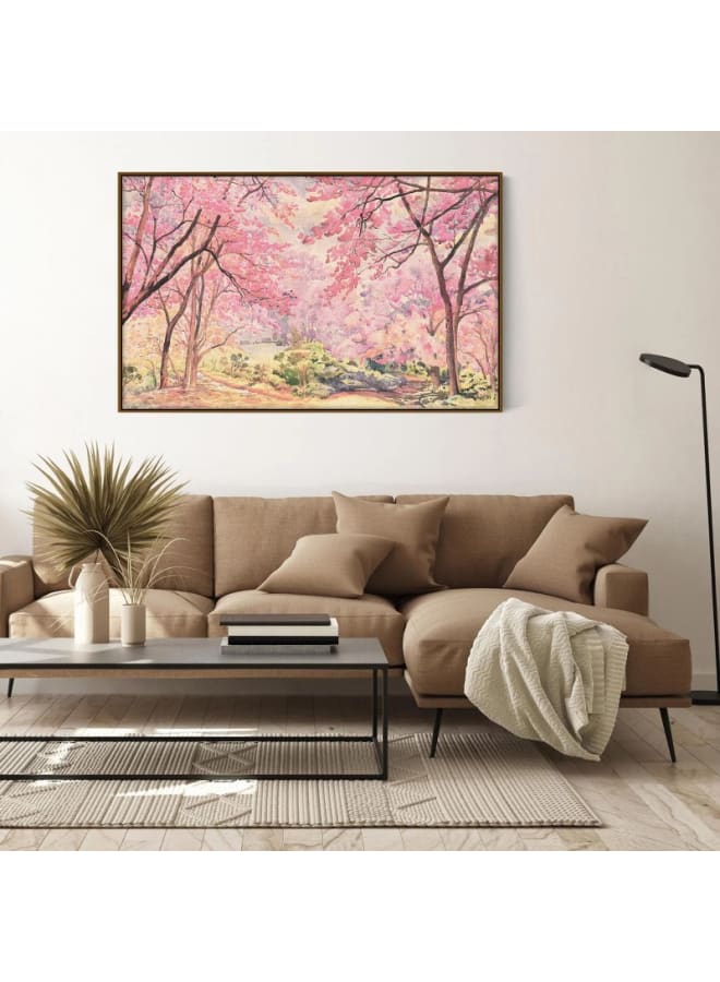 Abstract framed portrait of landscape pink flower of wild cherry tree Framed wall art 120x80