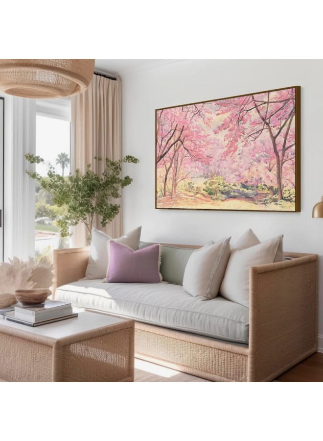 Abstract framed portrait of landscape pink flower of wild cherry tree Framed wall art 120x80