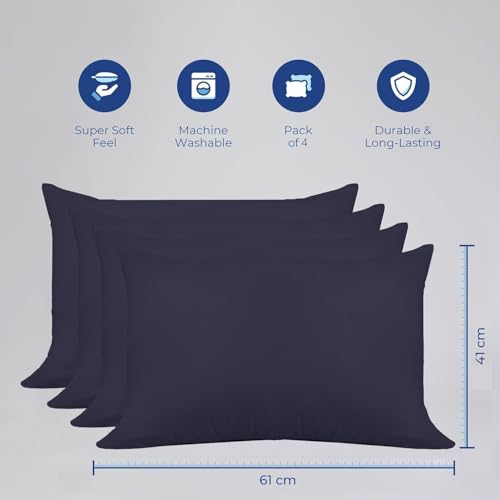 Zinnia Comfort Soft Microfiber Bed Pillows for Sleeping | Navy, Regular Size 16 x 24 Inches | Soft & Comfortable Set of Pillow for Home & Daily Use | Pack of 4 - Image 2