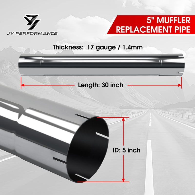 JY PERFORMANCE 5" Muffler Replacement Pipe, 5 Inch Stainless Steel Straight Exhaust Pipe 30" Length - Image 2